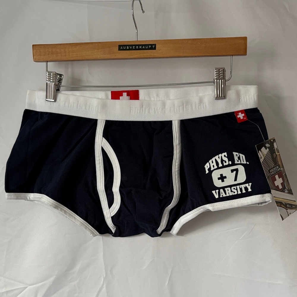 Andrew Christian Navy Boxer Briefs with White Trim